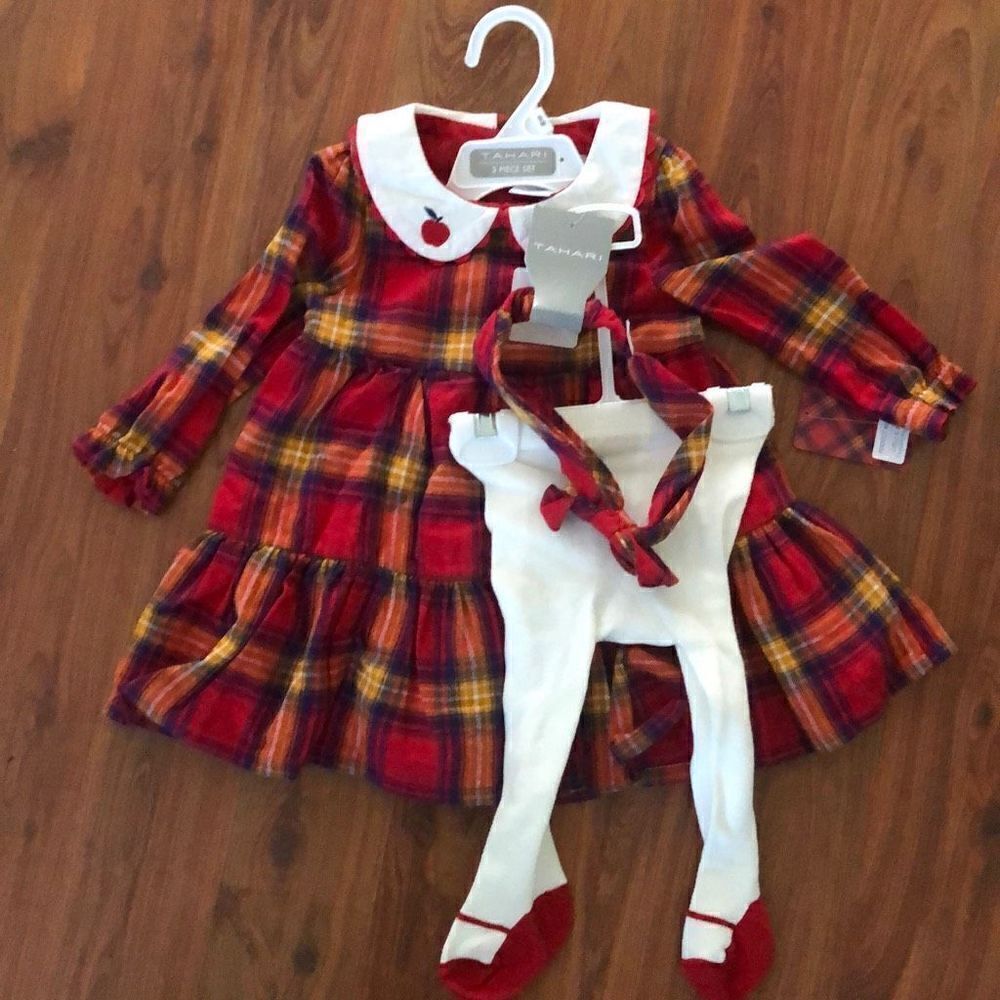 NWT Tahari girls fall Christmas three-piece outfit nine months plaid red